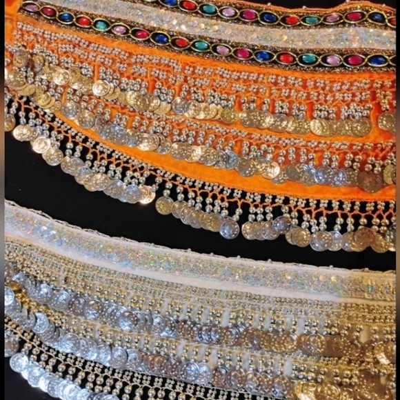 Belly Dancer Hip Scarves Elegant Orange and White Beaded Both For One Price - Picture 4 of 5
